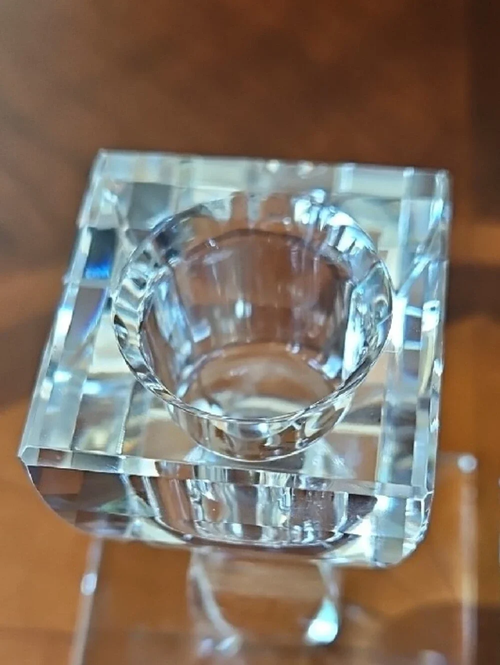 Oleg Cassini Signed Crystal Candlestick Holders Taper Candle Modern Set of 2